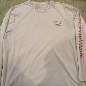 Vineyard Vines Men's White and Pink Long Sleeve Tee